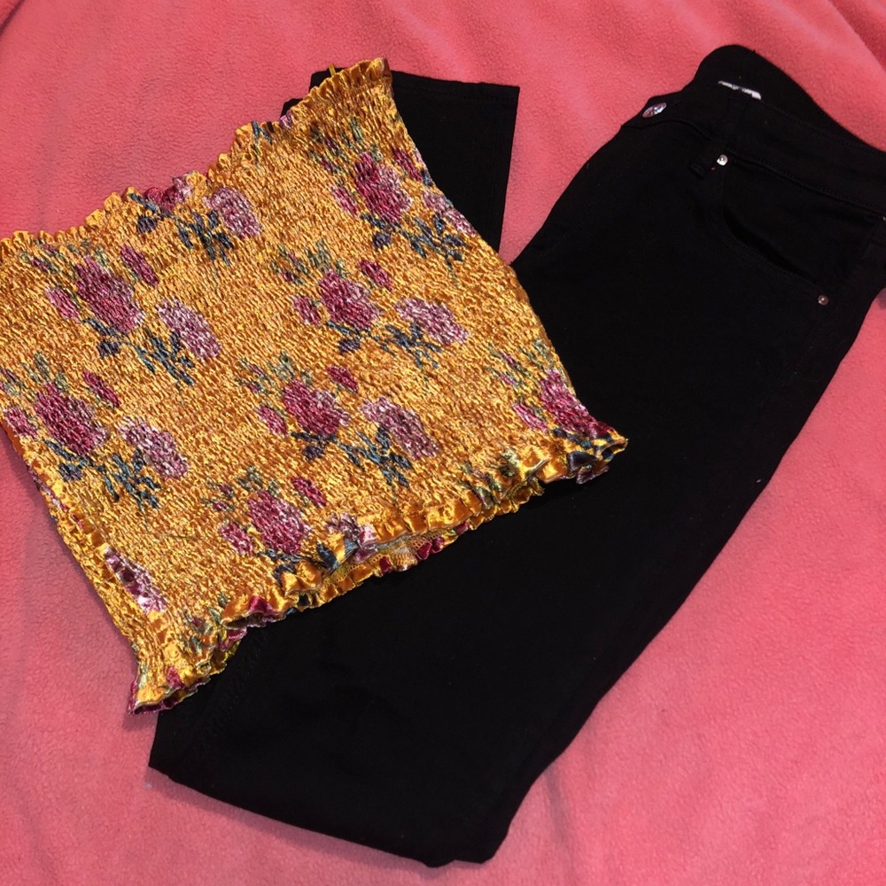 Fashion Nova tube top & h&m black skinny jeans